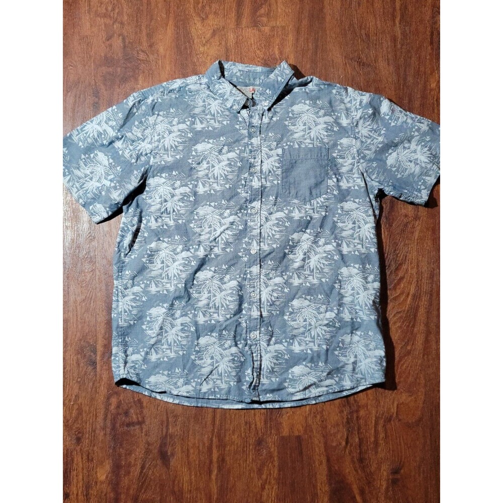 Silver Lake Mens Blue Tropical Hawaiian Short Sleeve Button Up Shirt Size XL